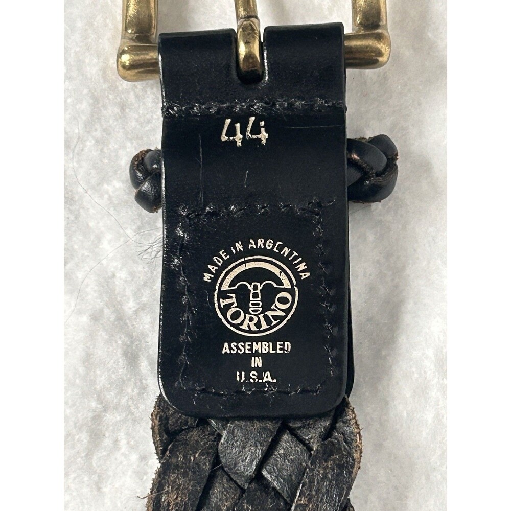 Torino Leather Belt Black Braided Mens Size 44 Brass Buckle Argentina - Picture 6 of 6